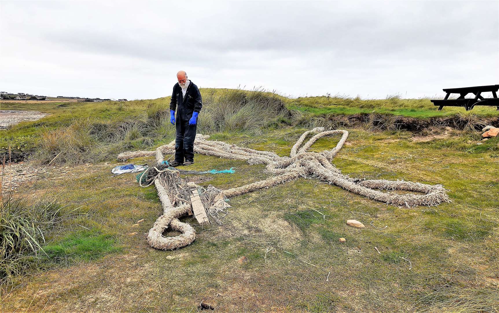 Giant hawser rope recovered by Caithness Beach Cleans. Picture: Dorcas Sinclair