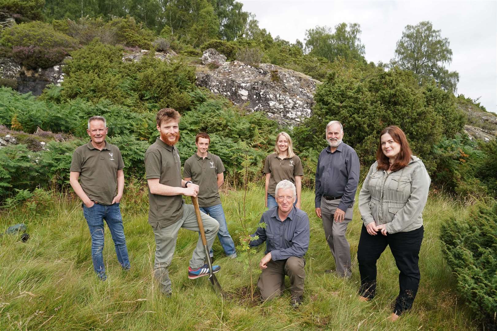 Trees For Life staff breaking of ground to mark the beginning of the construction of the world’s first rewilding centre at its 10,000-acre Dundreggan estate near Loch Ness.