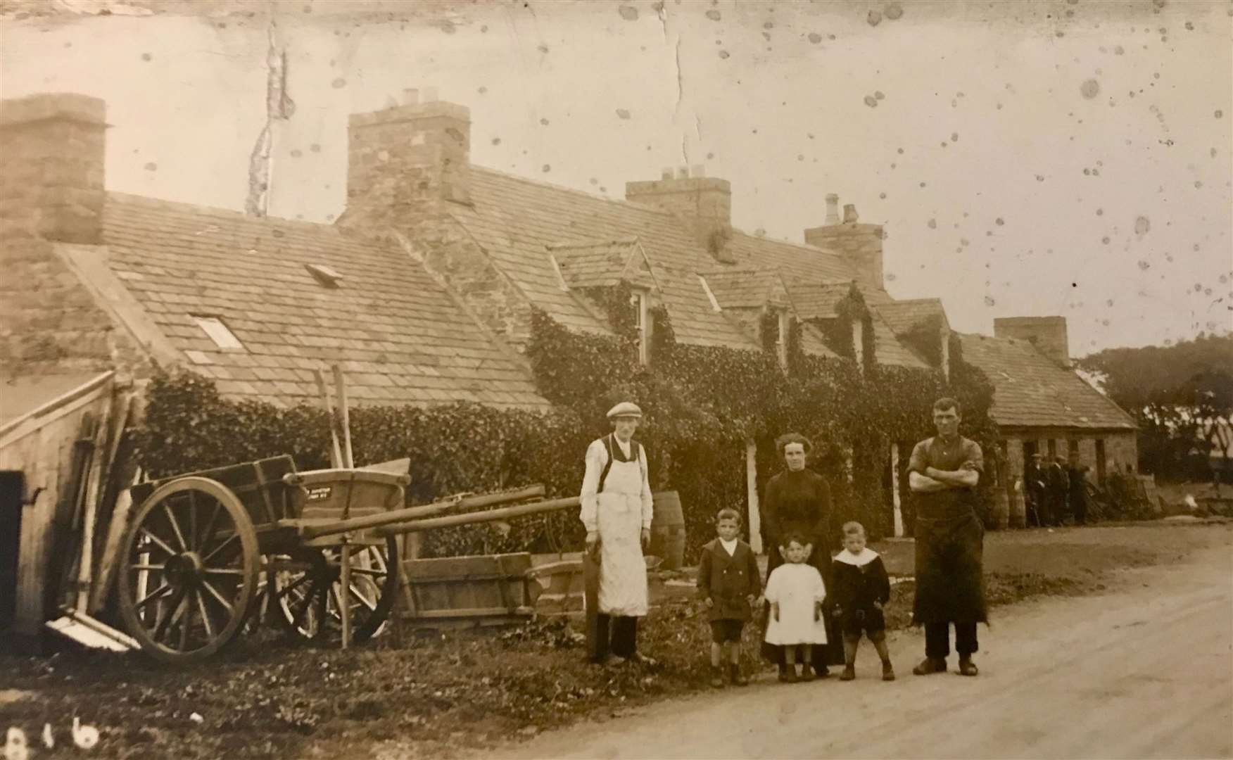 An old photo of the cottage at Haster where the Sutherland family lived.