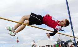 Craig Wares, Thurso, on his way to winning the junior high jump.