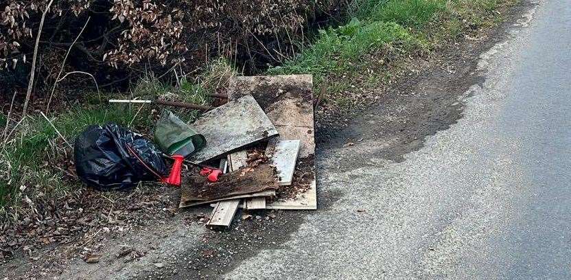 Fly-tipped rubbish was found in a ditch on the outskirts of the village.