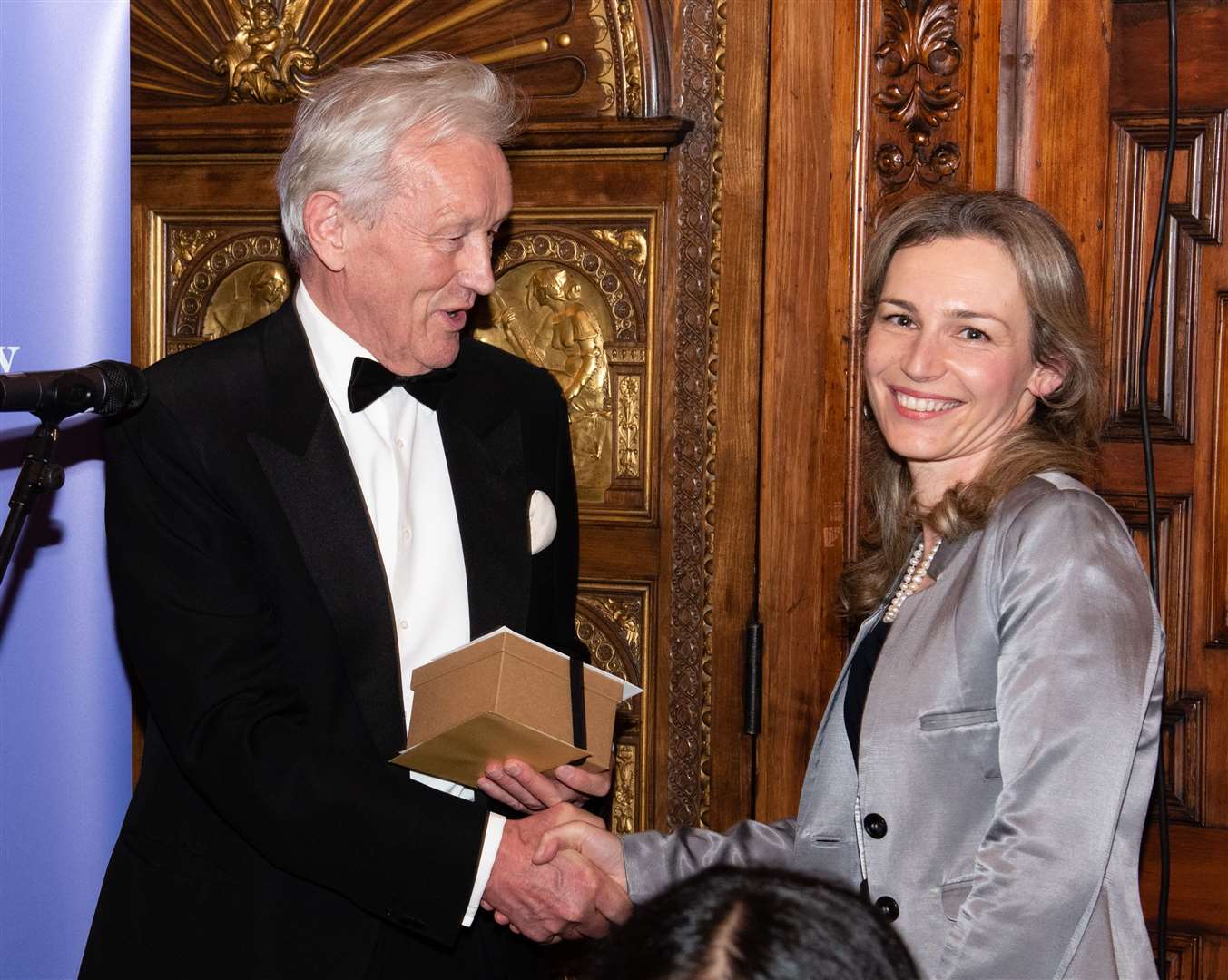 Colin Thubron presents the 2022 RSL Ondaatje to Lea Ypi at 2 Temple Place London (PA)