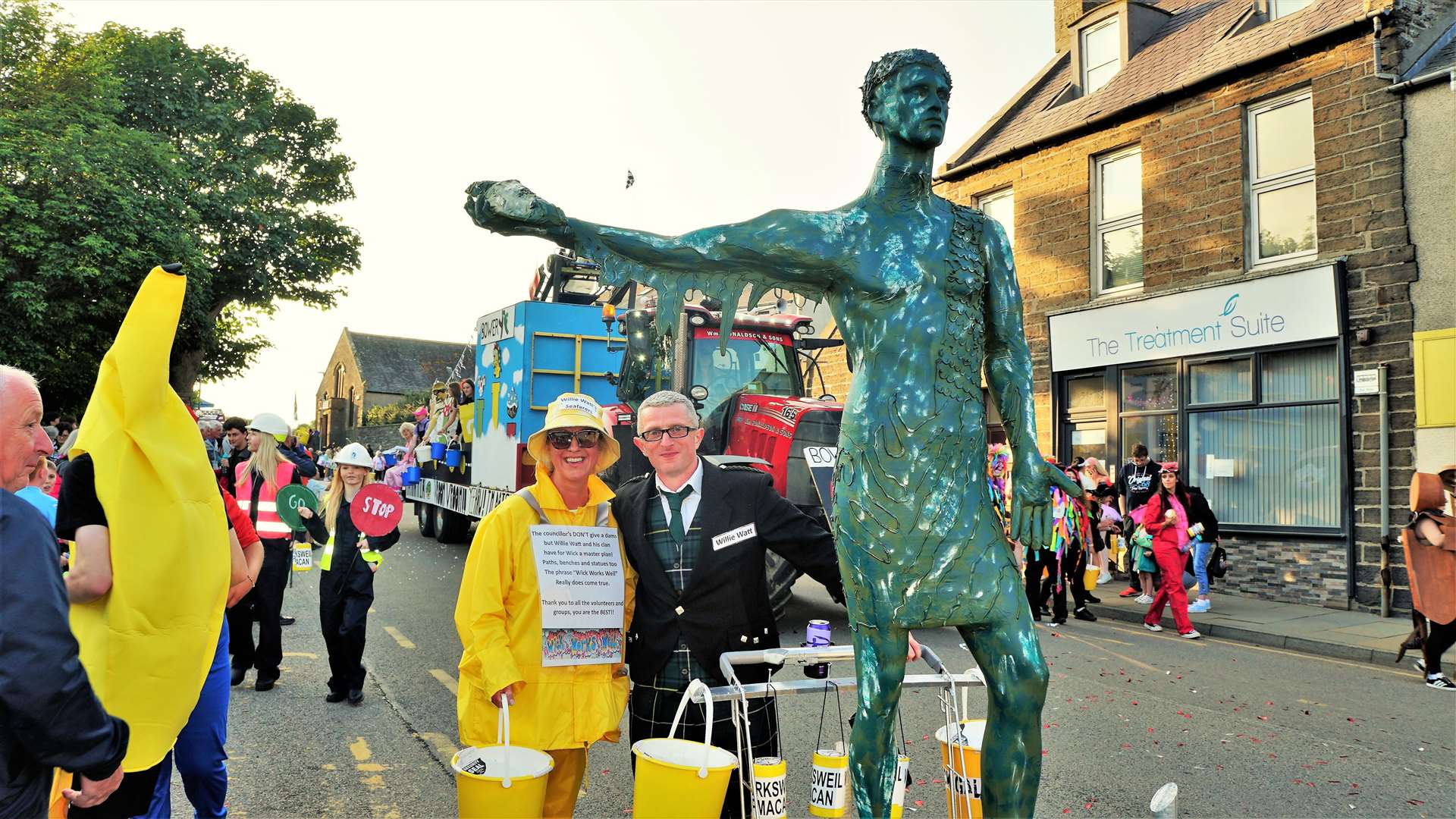 The family of former gala committee member, the late Alex Henderson, won an award with this walking fancy dress at the annual street parade. Alex's son Andrew dressed as Willie Watt and had on his dad’s tartan trousers which Alex had worn for many years when he escorted the gala queen to the stage. 'It was like having him still involved with gala and looking down on us to make sure we were doing it right,' said a family member. Picture: DGS