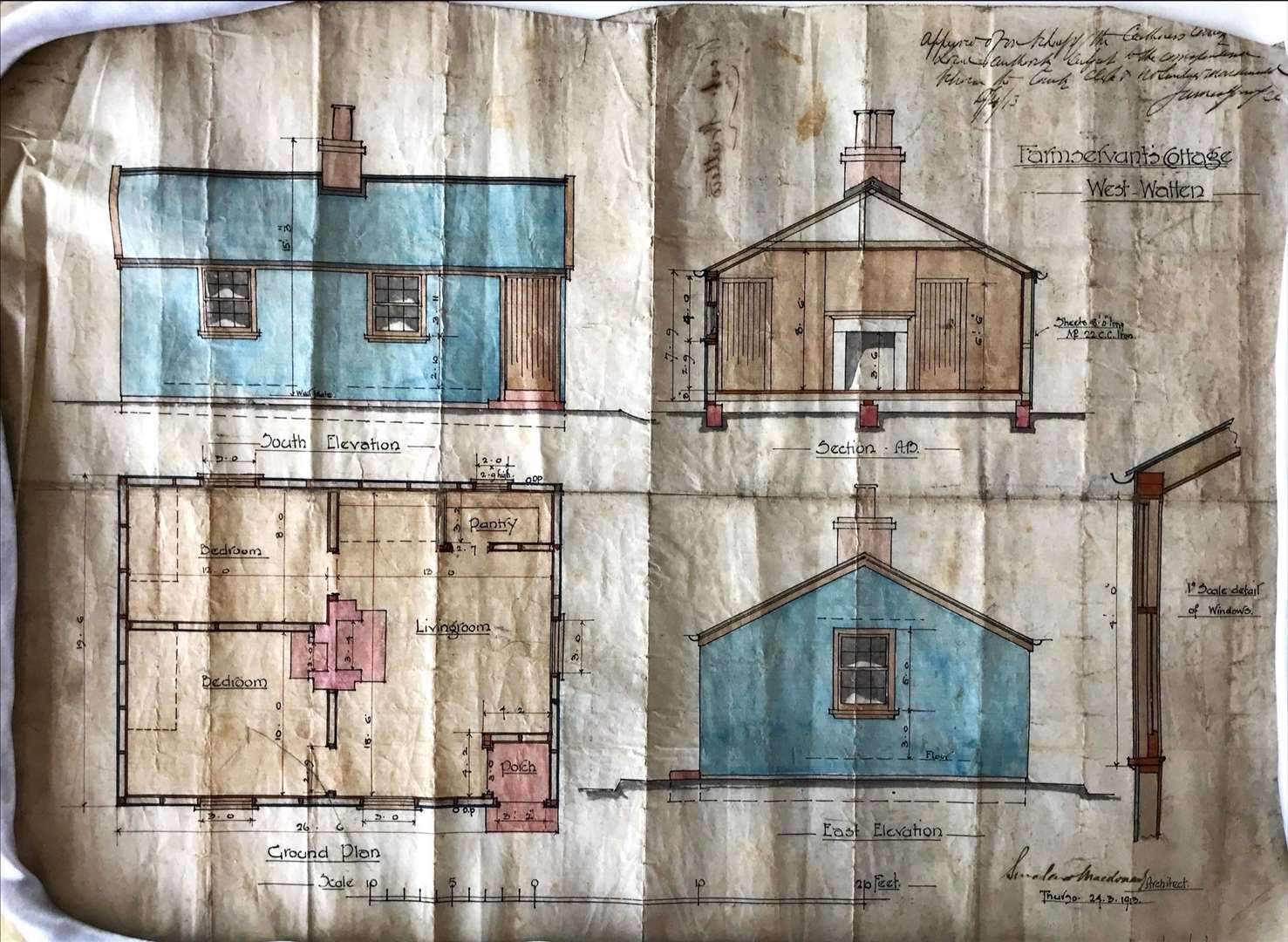 Plans by architect Sinclair Macdonald for a farm servant's cottage at West Watten, dated 1913. Picture: Nucleus: The Nuclear and Caithness Archives