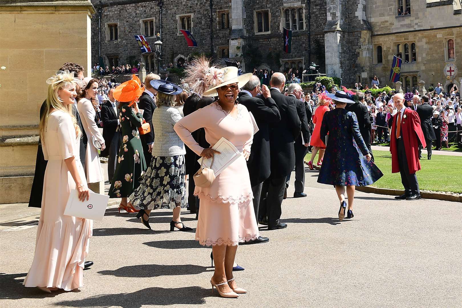 Oprah Winfrey leaves St George’s Chapel at Windsor Castle after Harry and Meghan’s wedding (Ian West/PA)