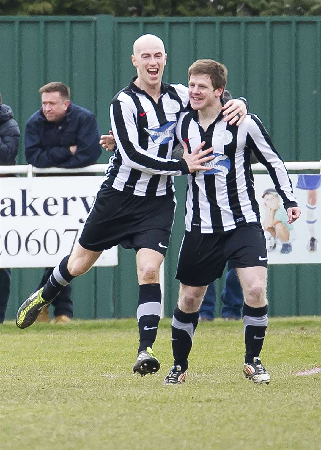 Gary Weir and Davie Allan celebrate one of the latter's three goals away to Formartine United. Picture: Mel Roger