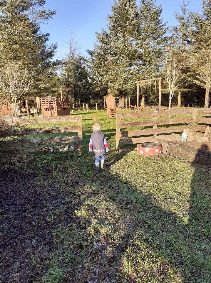 Finlay Silverwood exploring the outdoor area. Picture: Lynne Swanson