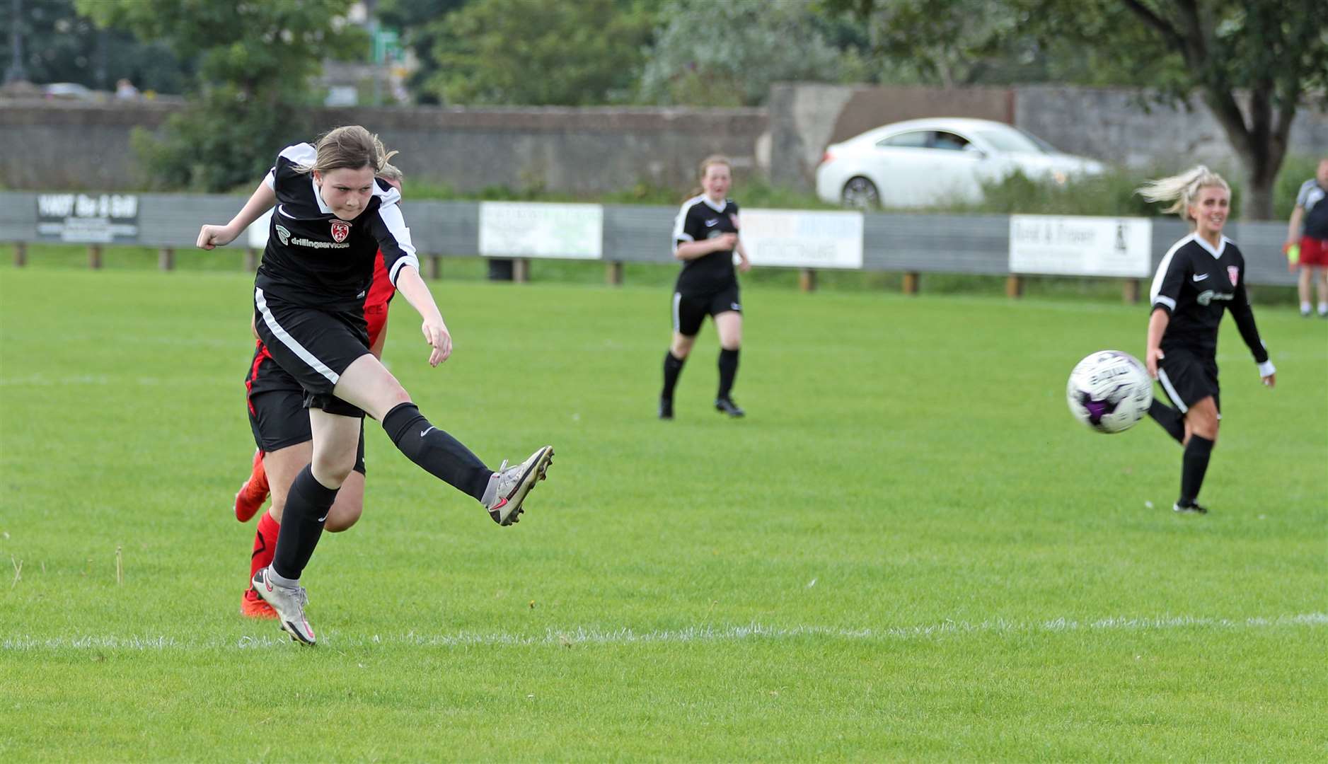 Caithness striker Anna Foubister was just wide with this effort. Picture: James Gunn