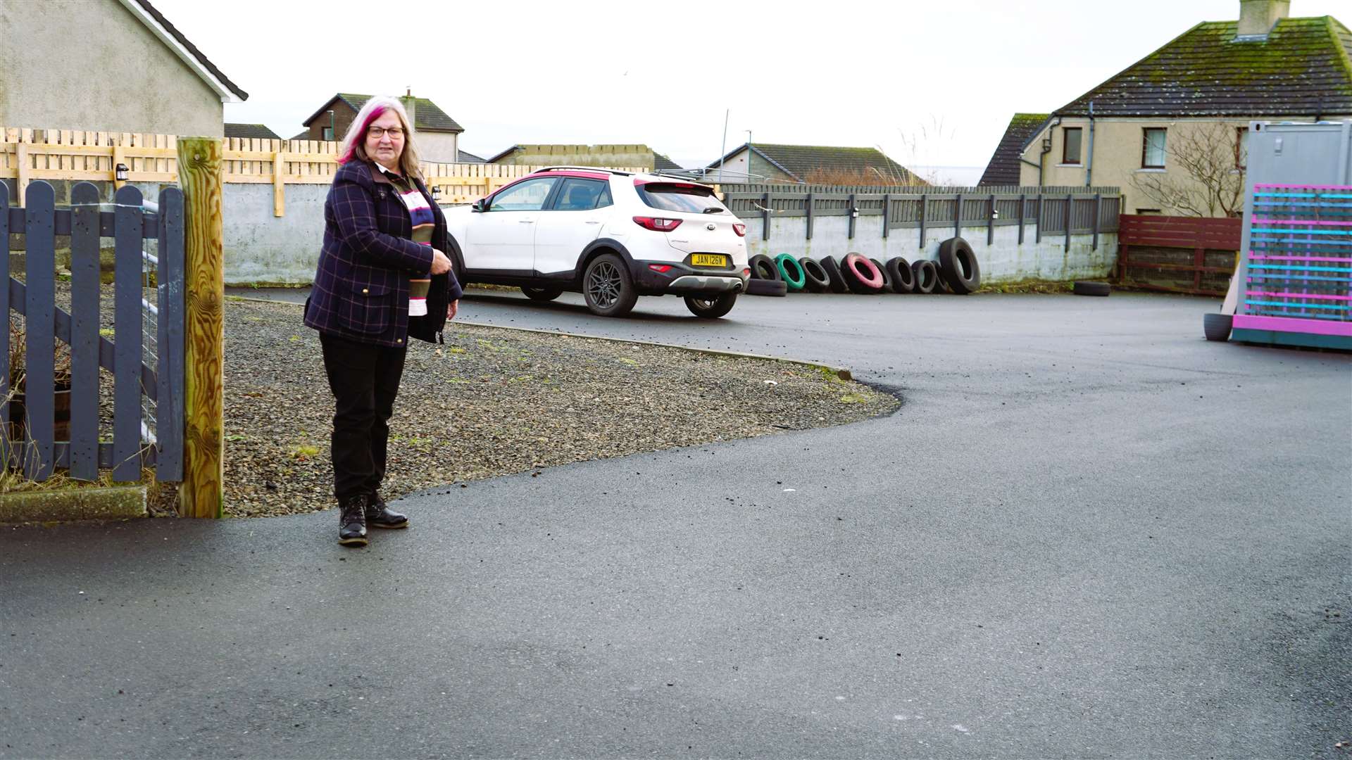 Councillor McEwan at the car park area for Caithness Klics which was being used by motorists as a turning area until the site was gated off by the charity. Picture: DGS
