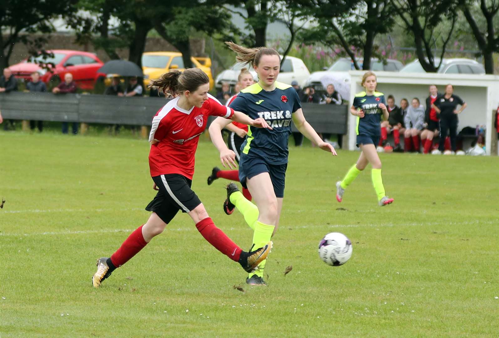 Caithness striker Carly Erridge fires in the fourth goal to complete Sunday's win against Orkney in Thurso. Picture: James Gunn