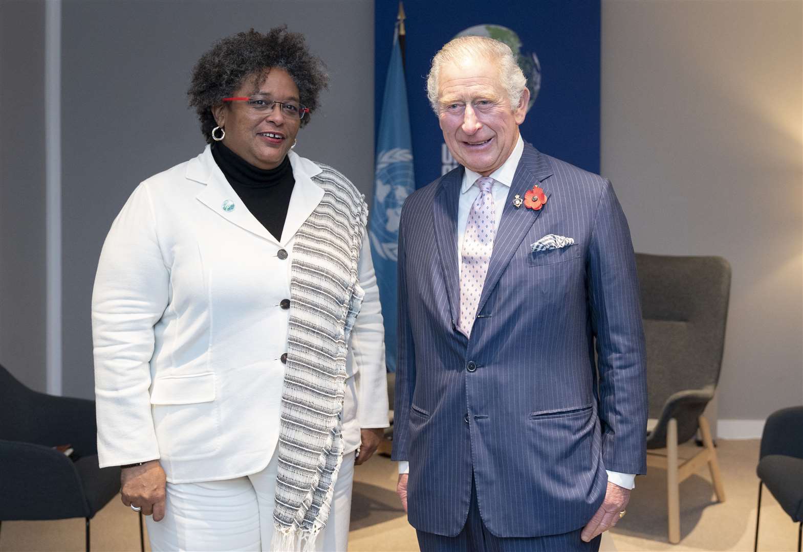 The Prince of Wales with the prime minister of Barbados Mia Mottley (Jane Barlow/PA)