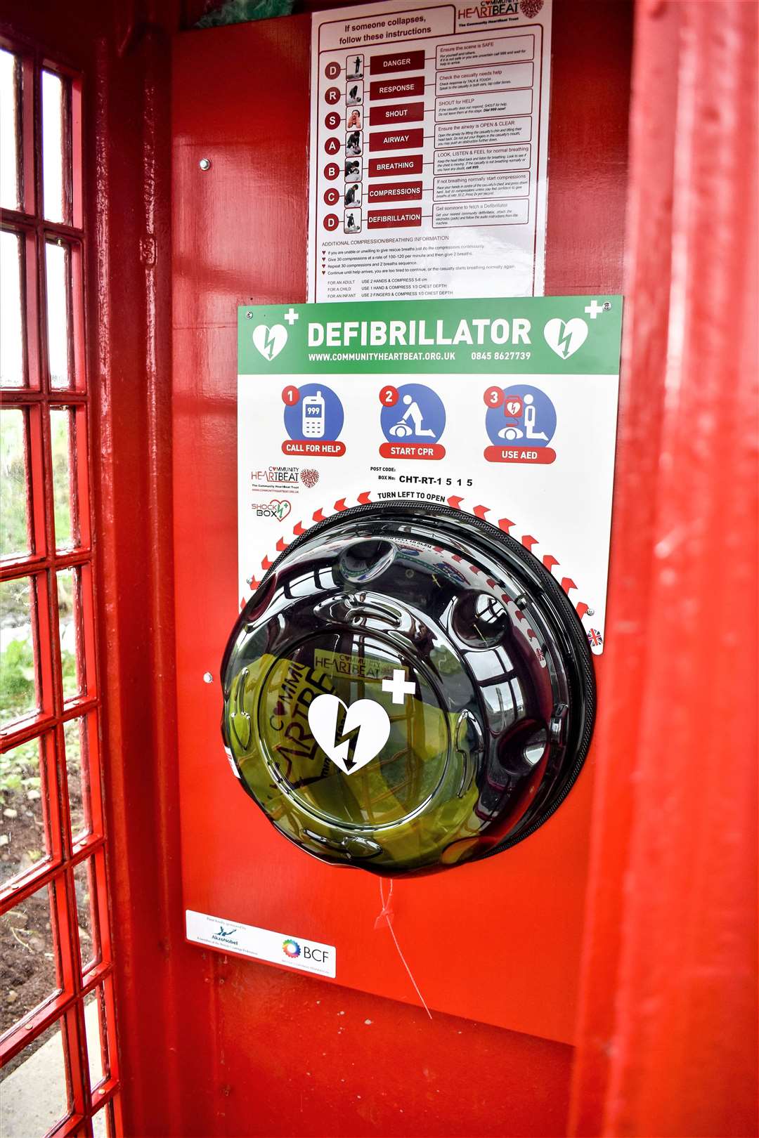 This phone box has been altered to home a defibrillator.