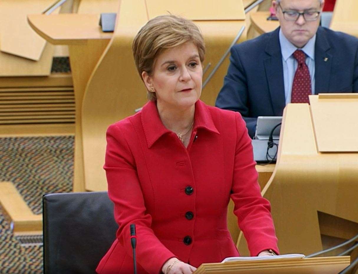 Nicola Sturgeon delivering her statement to the Scottish Parliament today. Picture: BBC