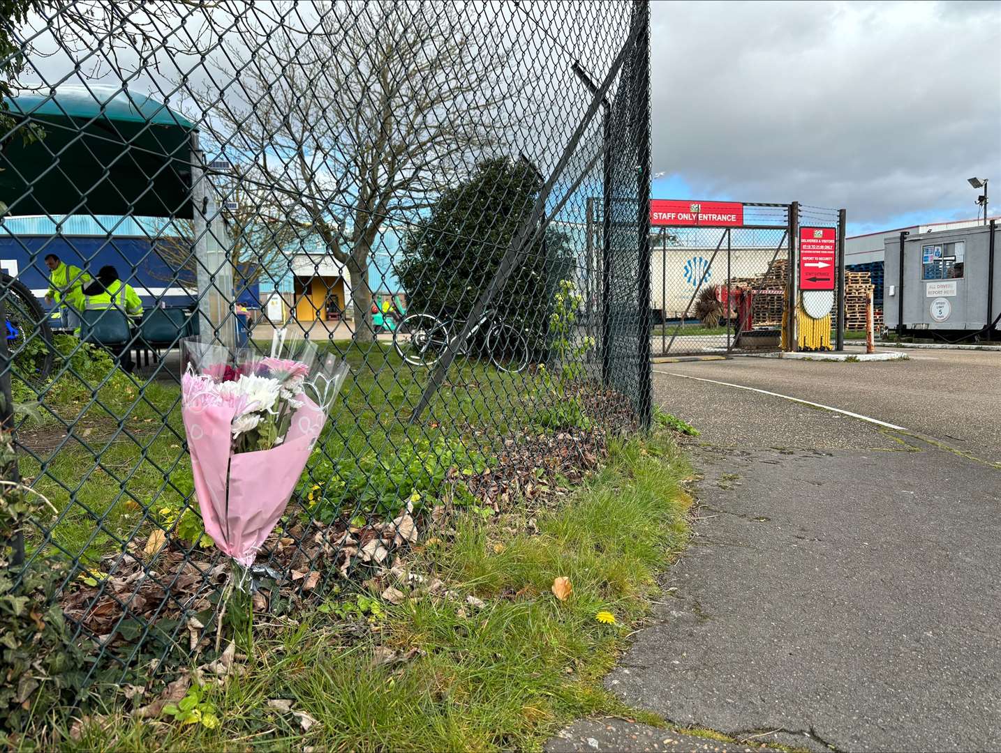 Flowers outside EGL Homecare in Shoeburyness, Essex, where Gogglebox’s George Gilbey died after a fall (Sam Russell/PA)