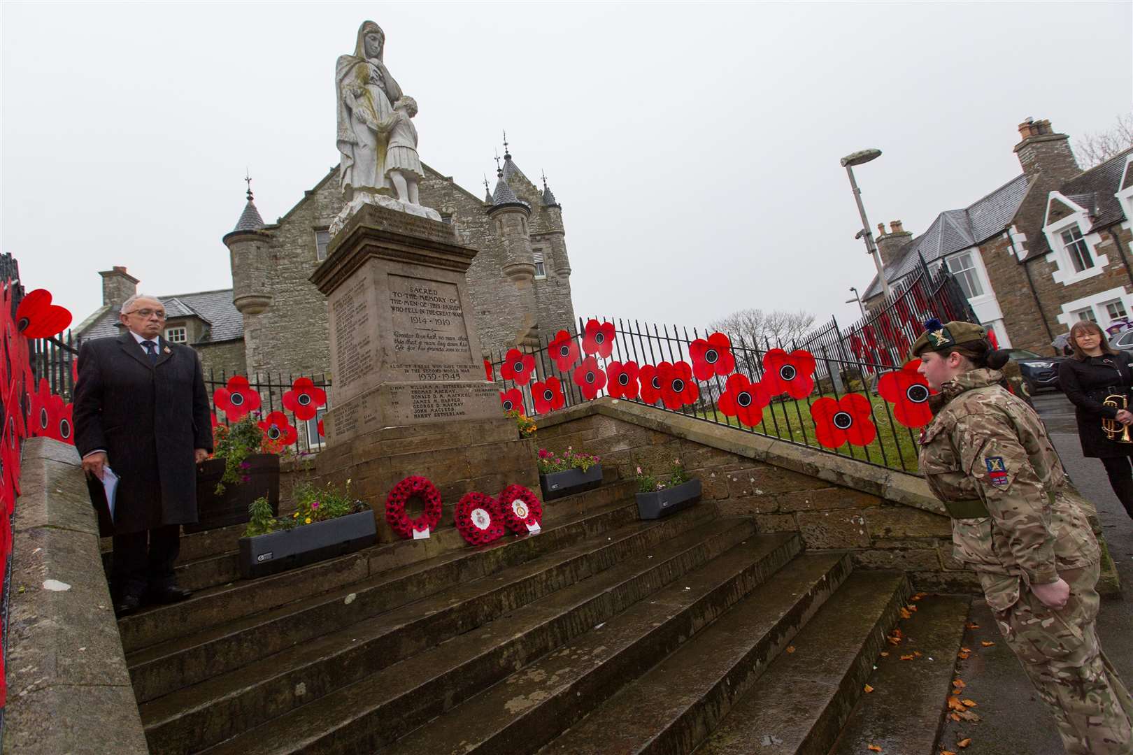 Grace Nicholls laid a poppy wreath on behalf of the Halkirk detachment of the Army Cadet Force. Picture: Robert MacDonald / Northern Studios
