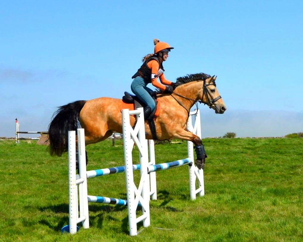 Erin Hewitson and Olly in action during the showjumping phase. They were the winners of both the 80cm and 90cm classes. Picture: Ashleigh Campbell