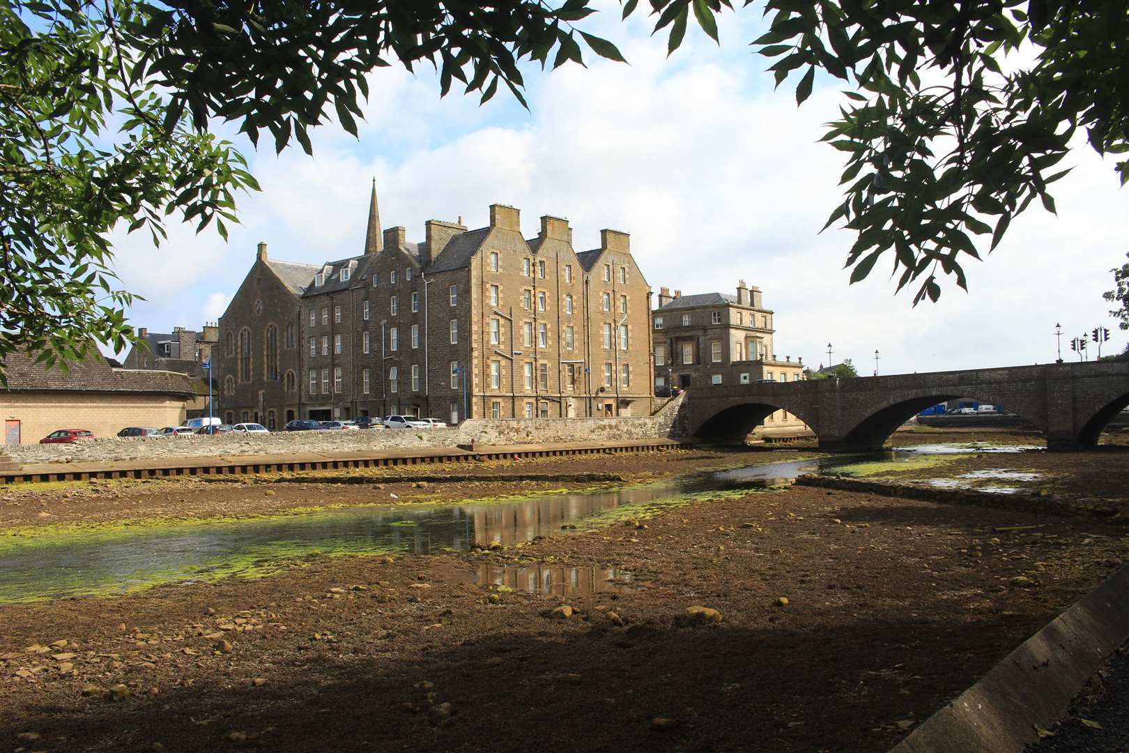 The effects of the long dry spell in the summer of 2021 can be seen in this photo from the last day of August, looking across Wick River from the fountain area. Picture: Alan Hendry