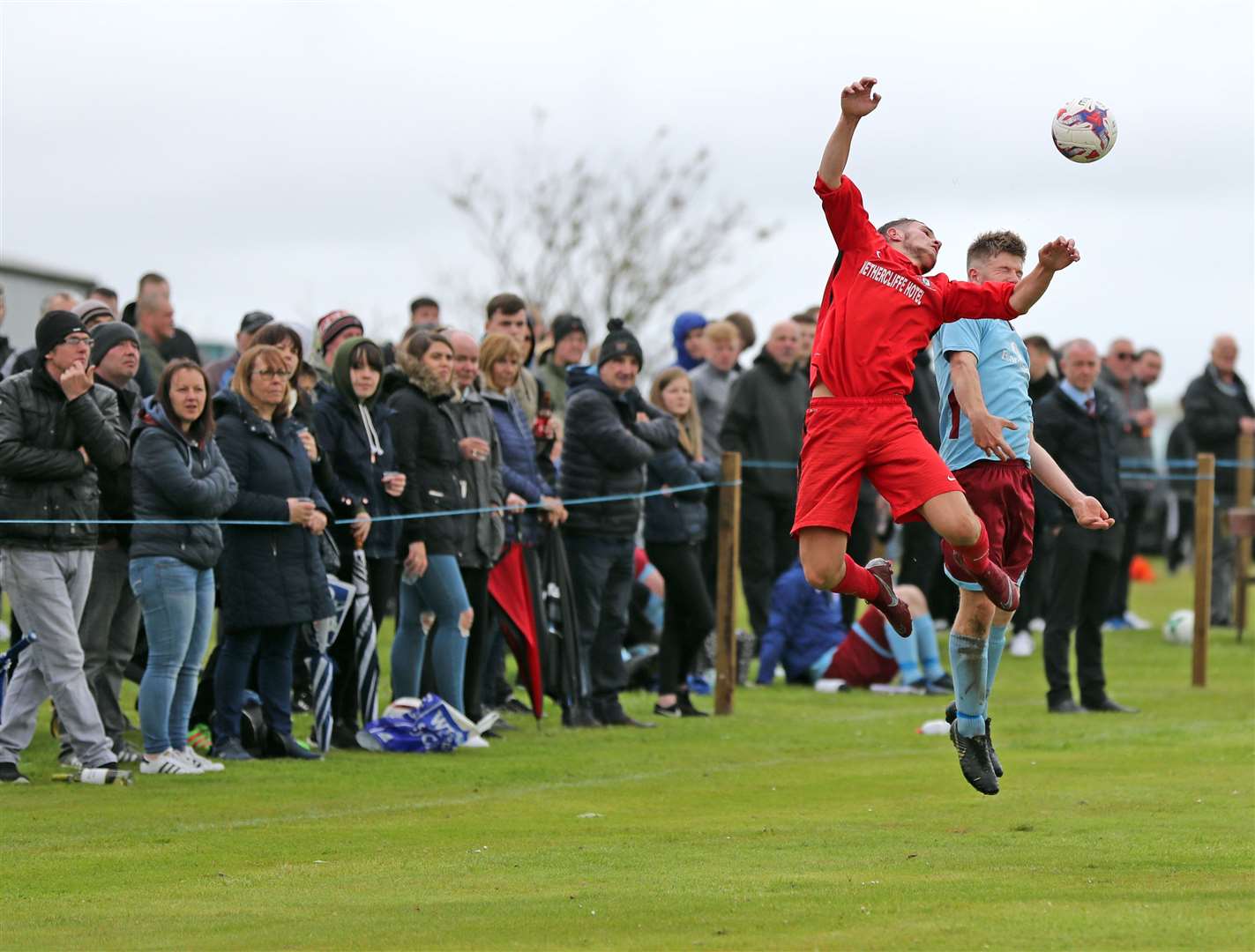 Pentland United against Wick Groats in the 2019 Eain Mackintosh Cup final at Halkirk. Games between these two clubs can attract crowds of several hundred. Picture: James Gunn