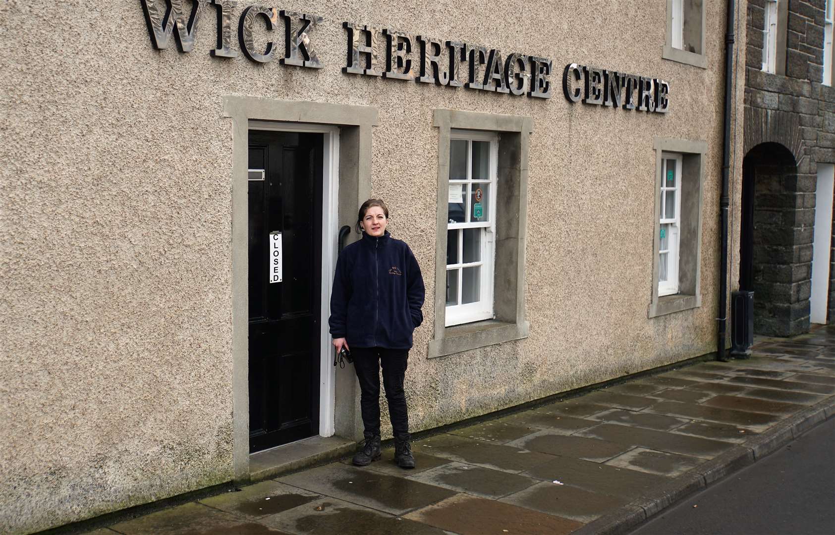 Anna at the front of Wick Heritage Museum where she has been working as artist in residence. Picture: DGS
