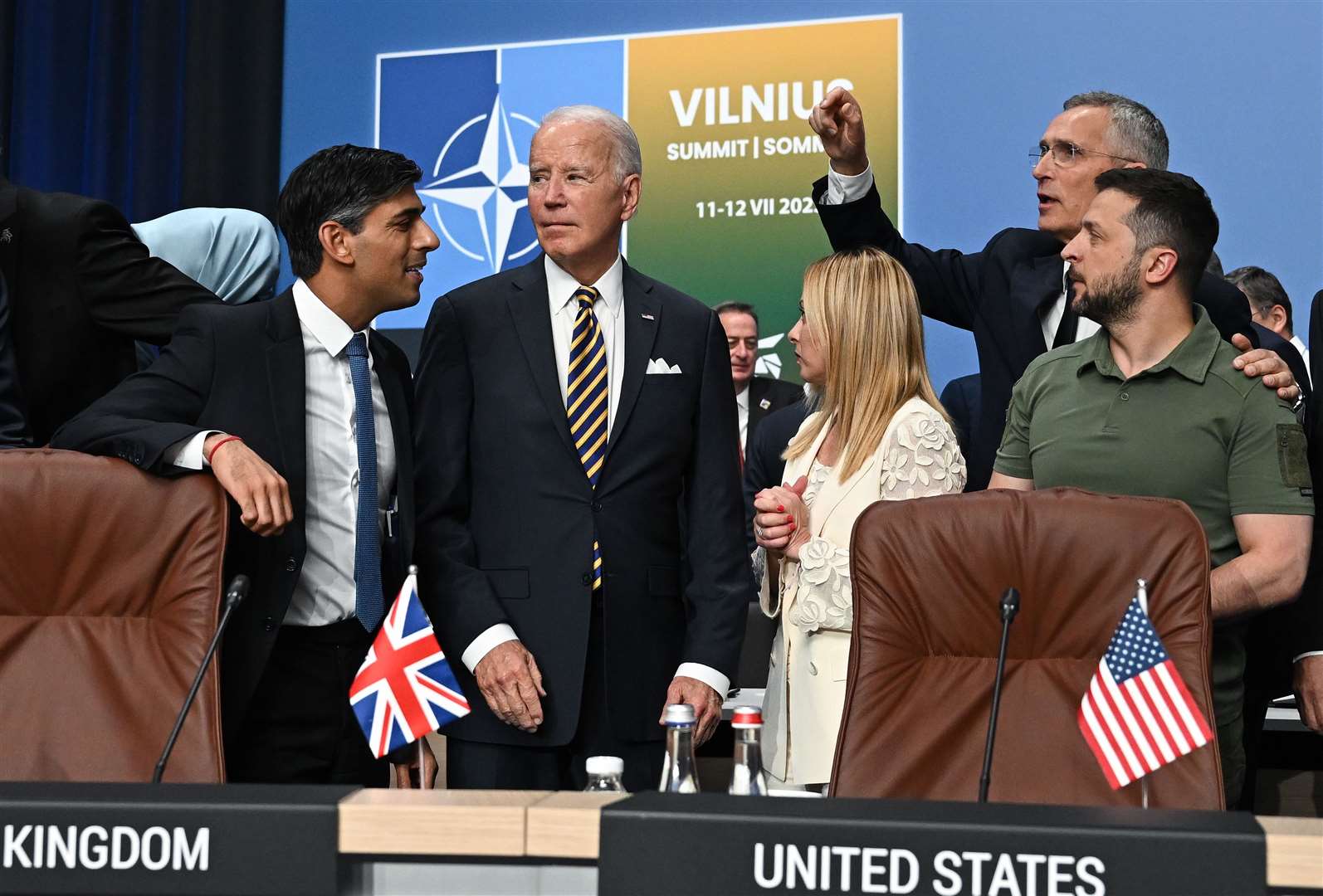Rishi Sunak and Joe Biden were among those to pose for pictures with Ukraine’s president ahead of the first Nato-Ukraine Commission (Paul Ellis/PA)