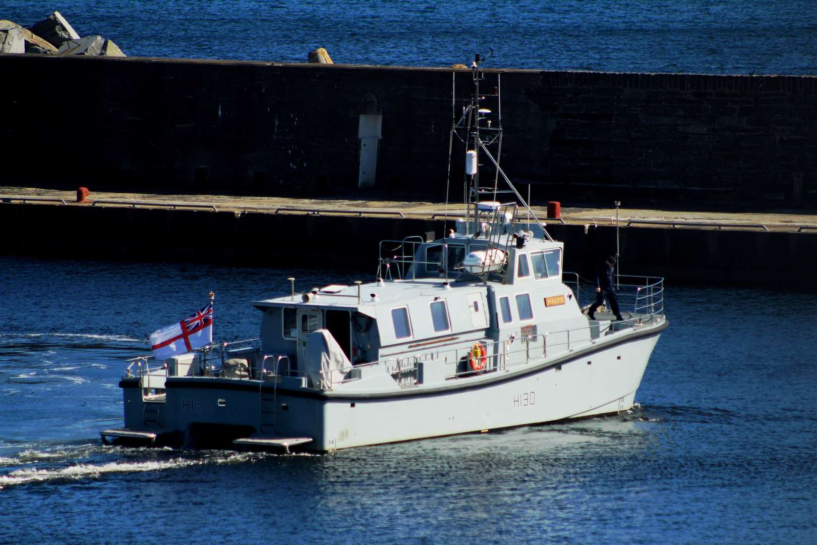 HMS Magpie leaving Wick harbour on Friday. Picture: Alan Hendry