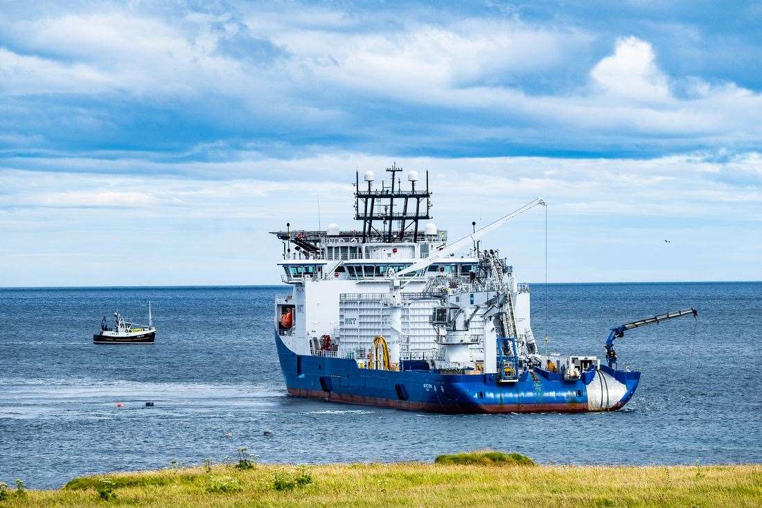 NKT Victoria laying a subsea cable off the Caithness coast. Picture: SSEN Transmission
