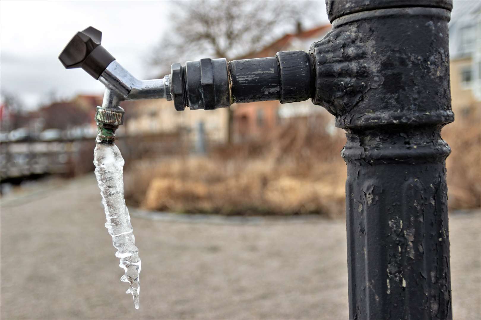 Icicle hanging from a tap in Canisbay.