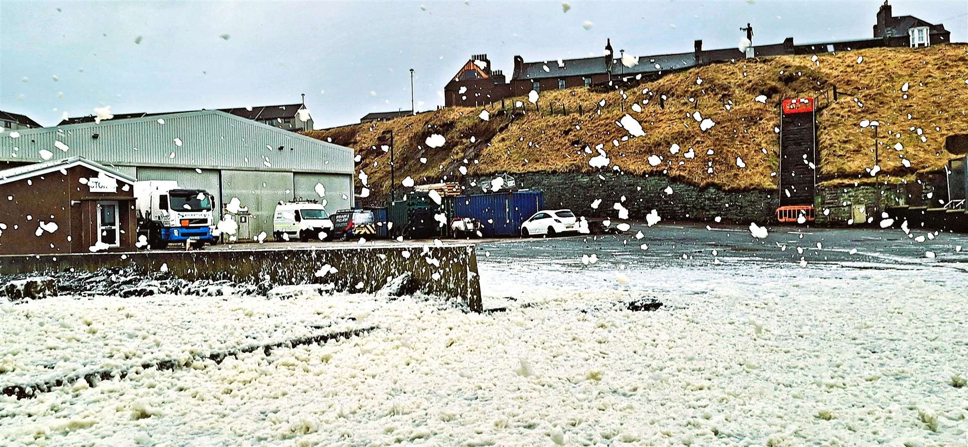 Sea foam at Wick harbour on Saturday. Picture: DGS