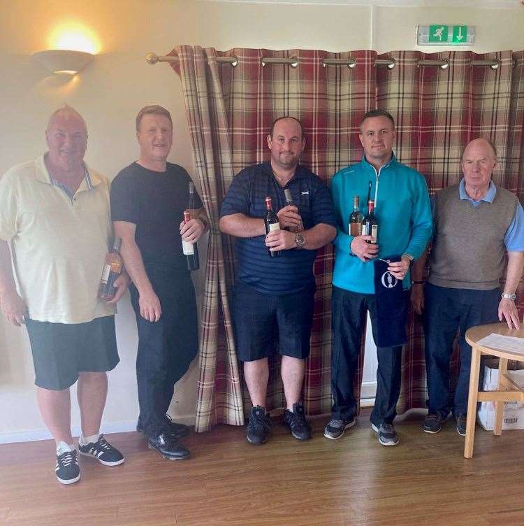 Winners of the Bighouse Melvich scramble competition – (from left) Stephen Mackay, Rodney Grant, Marc Keith and Ross Mackay, along with Toby Ward of Bighouse Melvich.