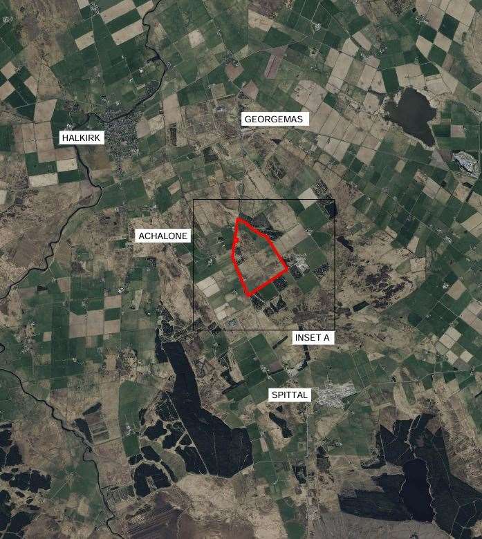 The Banniskirk Hub site boundary, marked in red, in documents submitted to Highland Council as part of the SSEN Transmission planning application.