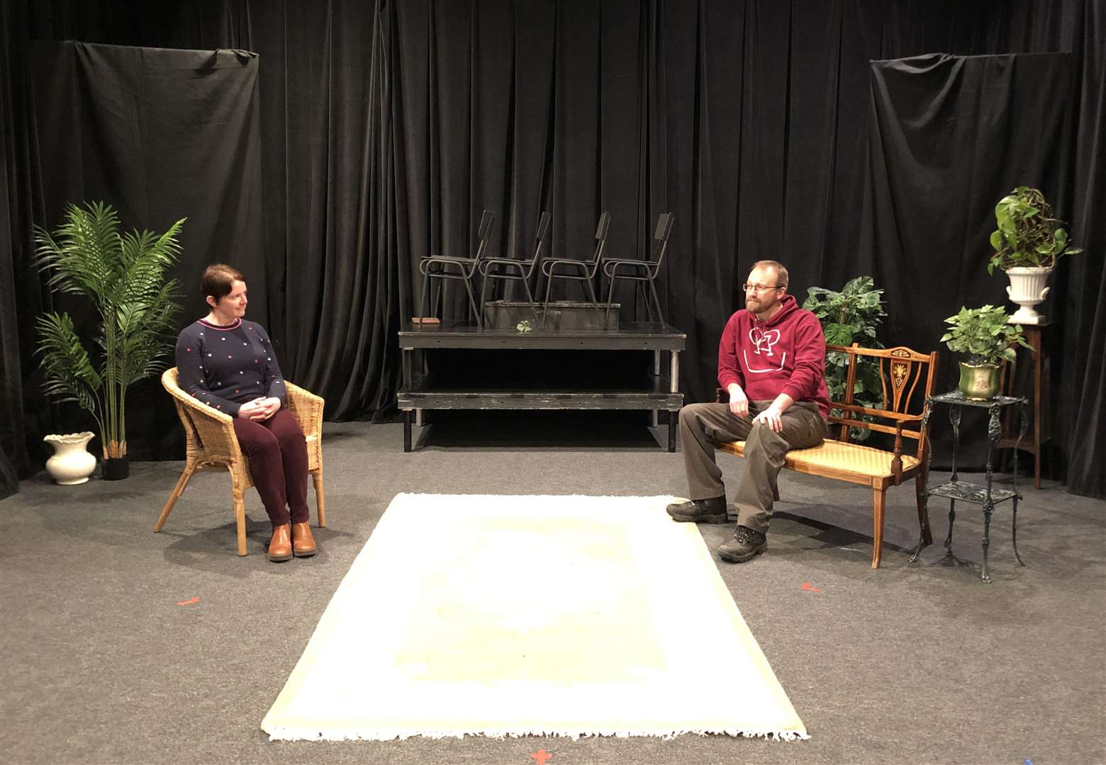 Claire Hughes and Martin Shepherd rehearsing for A Marriage Has Been Arranged, by Alfred Sutro, a non-competitive entry from Thurso Players.