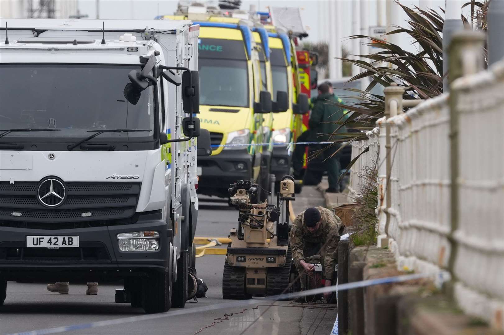 Emergency services at the scene on the A259 Marina (Gareth Fuller/PA)