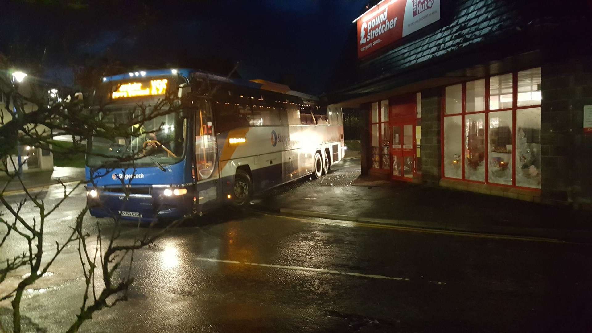 The X99 bus had arrived in Wick town centre at around 7am and slid on black ice into the Poundstretcher store. Pictures: Jack O'Brien