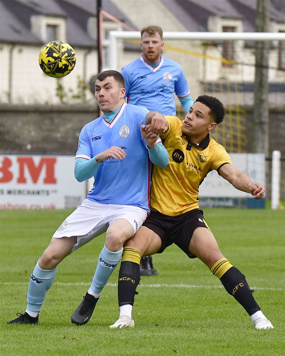 Wick's Ryan Campbell and Nairn's George Robesten. Picture: Mel Roger