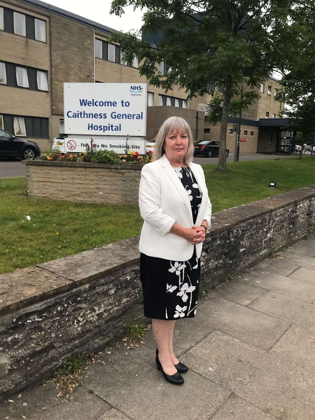 Rhoda Grant outside Caithness General hospital in Wick