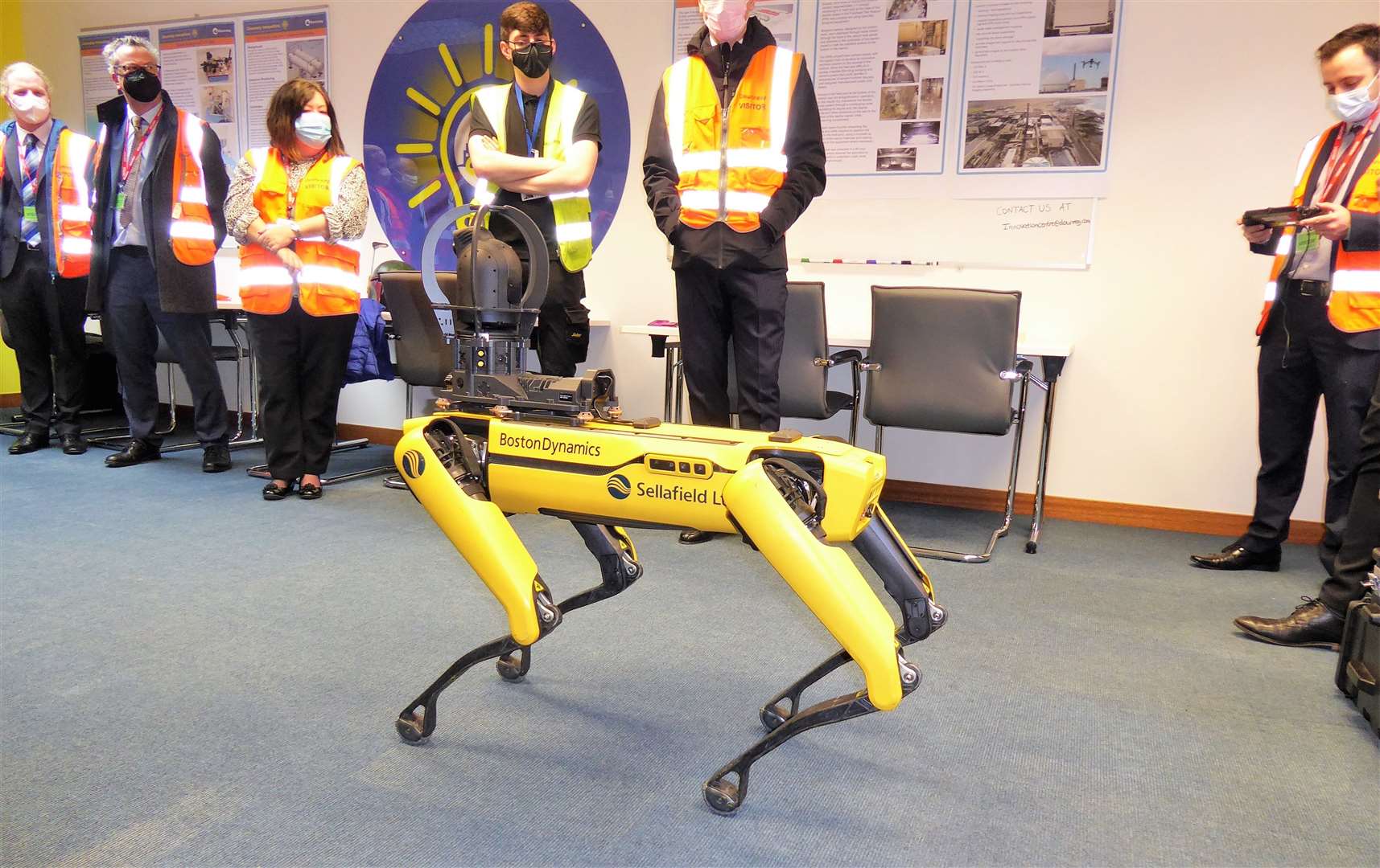 Robbie and his dad also had the chance to see Boston Dynamics's dog-like robot called Spot in action at Dounreay. Picture: DSRL