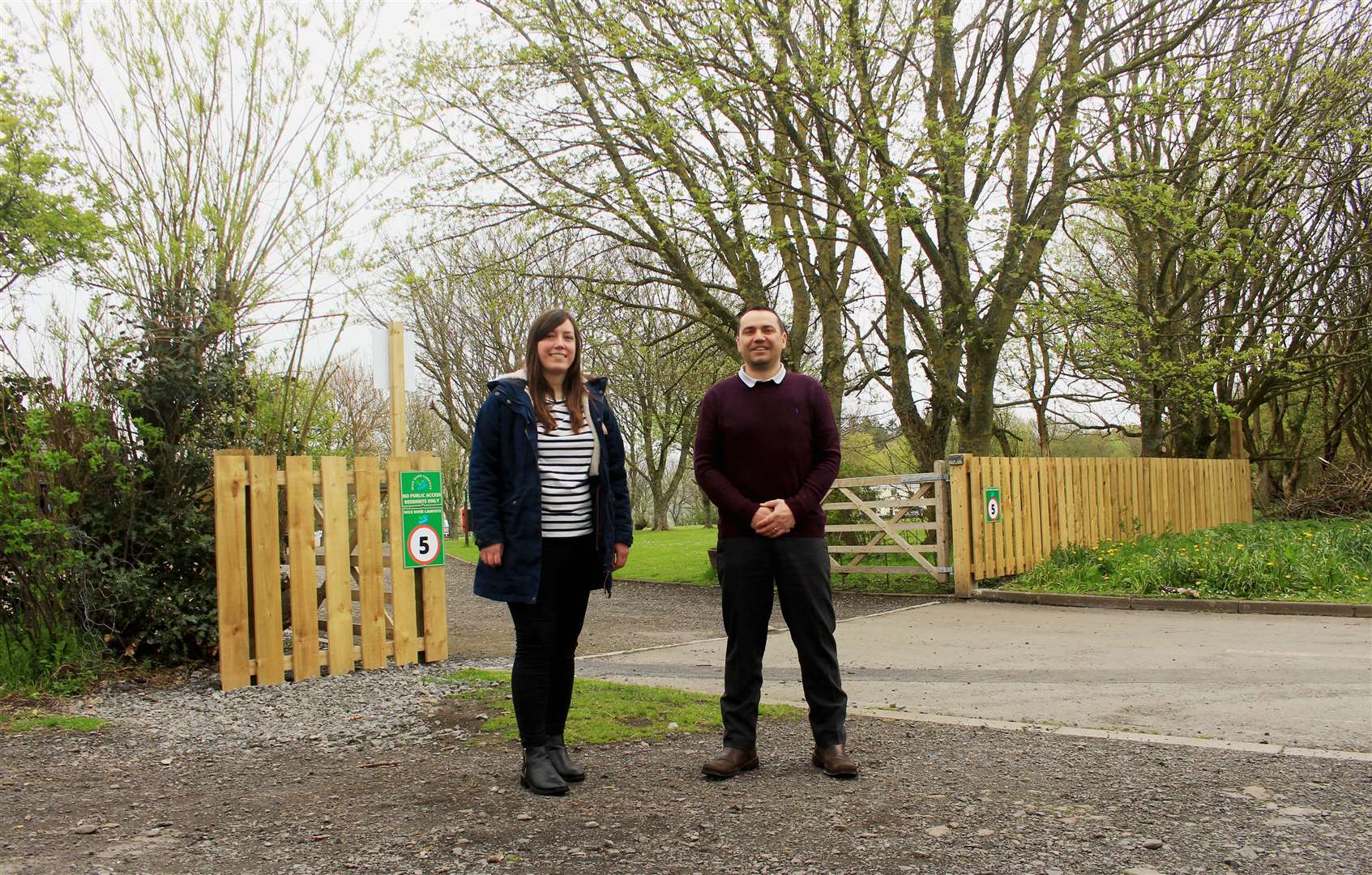 Wick Development Trust chairman Jonathan Miller with project officer Sarah Lamb at the entrance to the riverside campsite.