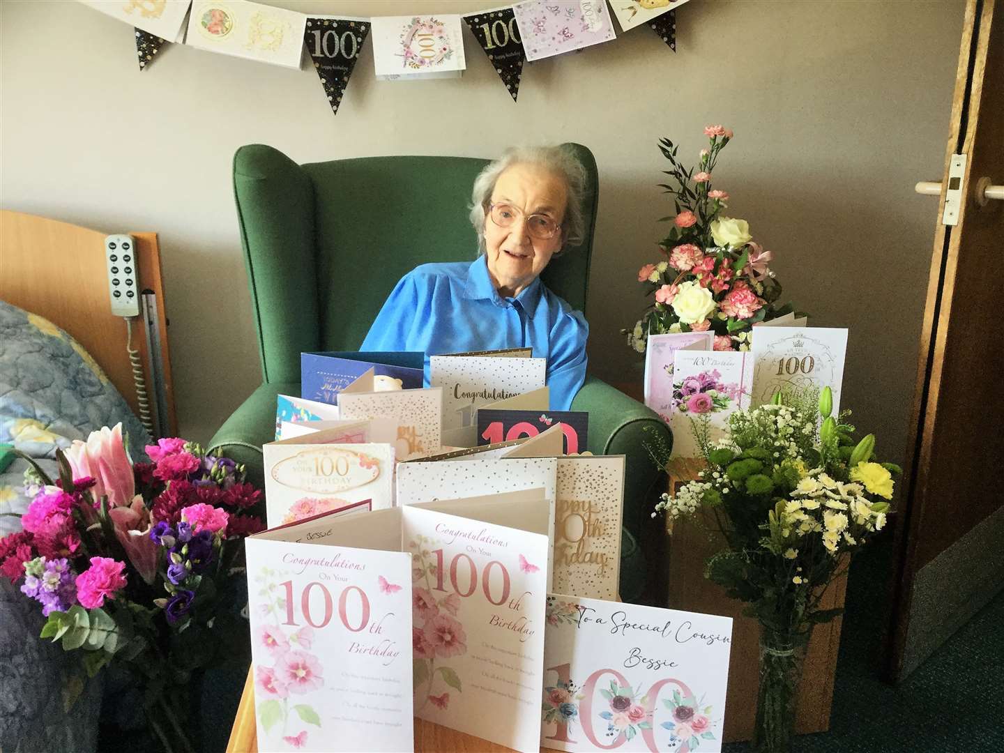 Bessie Robertson celebrates her 100th birthday at Pentland View care home in Thurso.