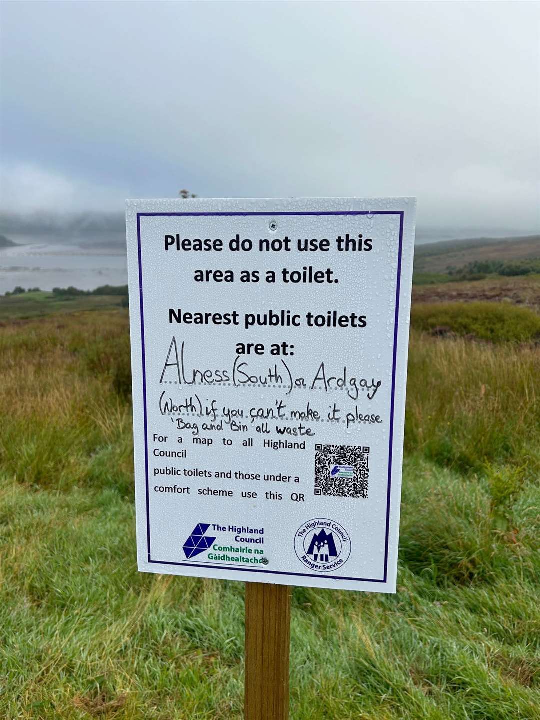 Struie Hill was forced to install a new sign urging people to “not use this area as a toilet”. Picture: NC500 The dirty truth.
