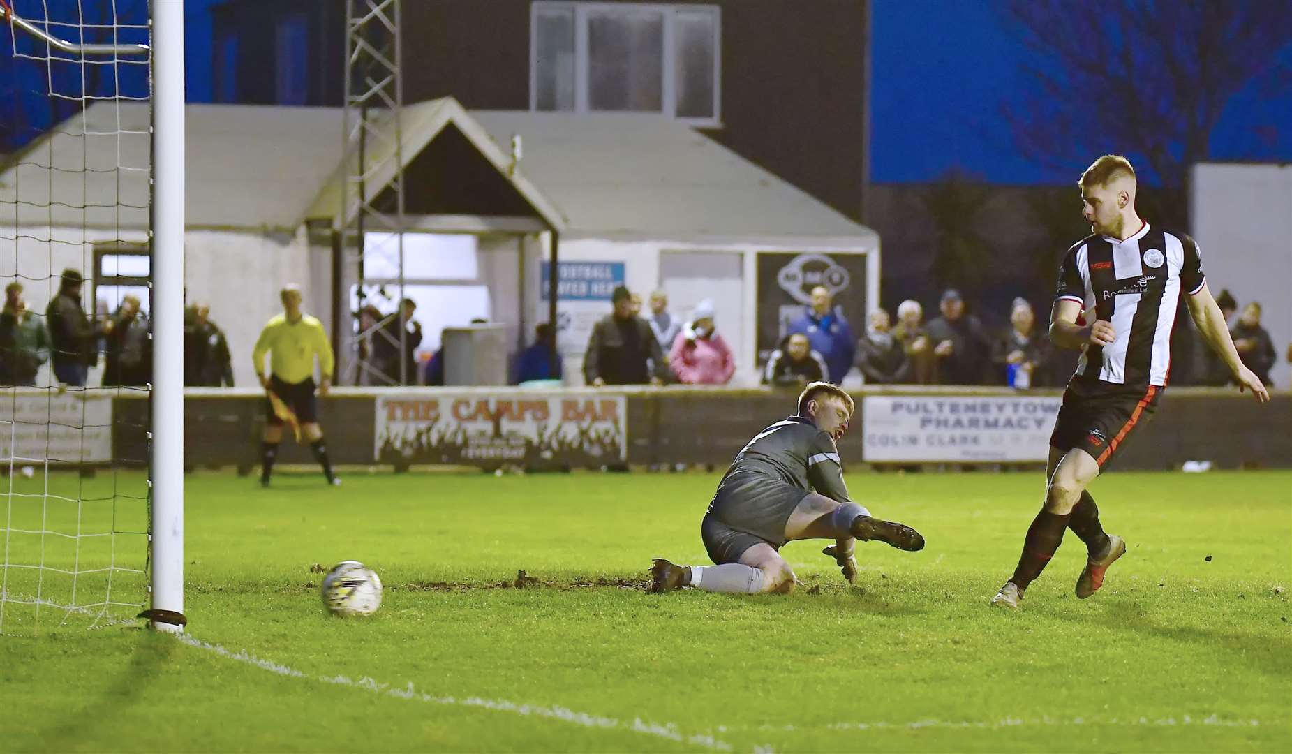 Wick Academy striker Marc Macgregor beats goalkeeper Dylan Maclean to make it 2-2 in last Saturday's home match against Nairn County, but the visitors went on to grab a late winner. Picture: Mel Roger