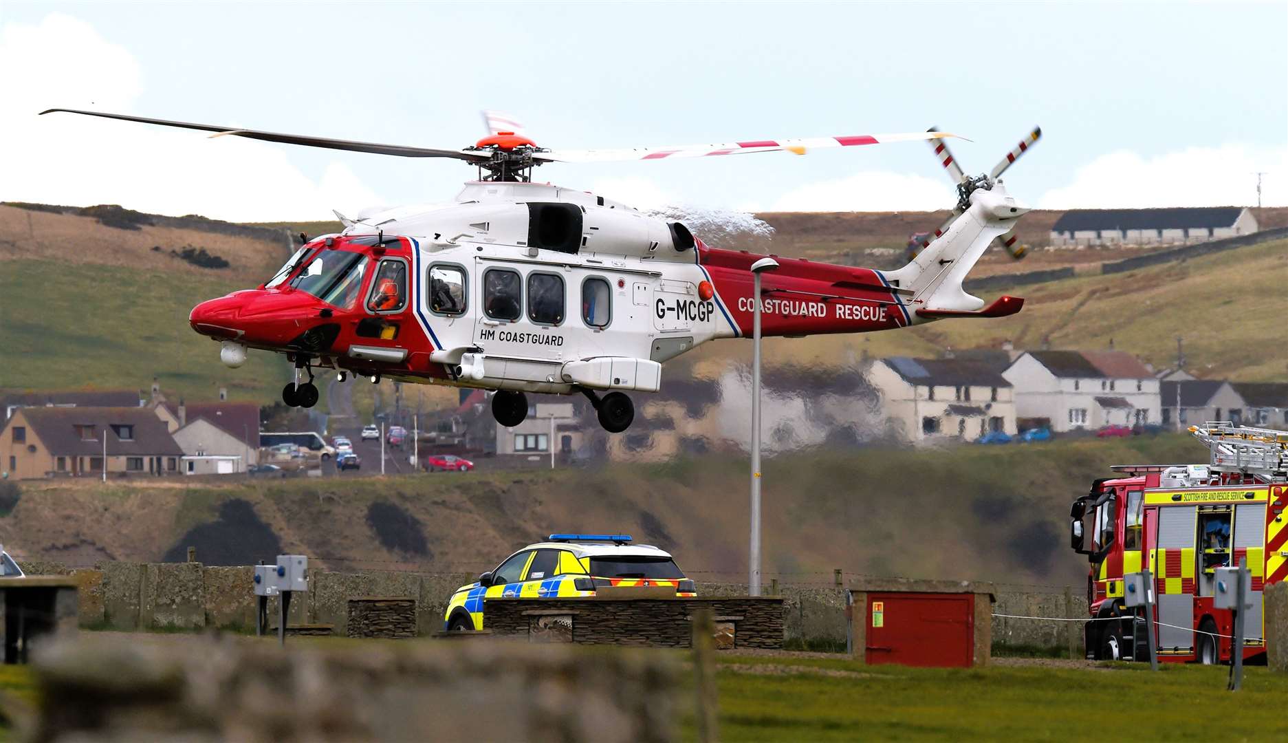 Coastguard rescue helicopter at Victoria Walk in Thurso dealing with a female casualty who had fallen from the cliff. 29/03/2024. Picture supplied