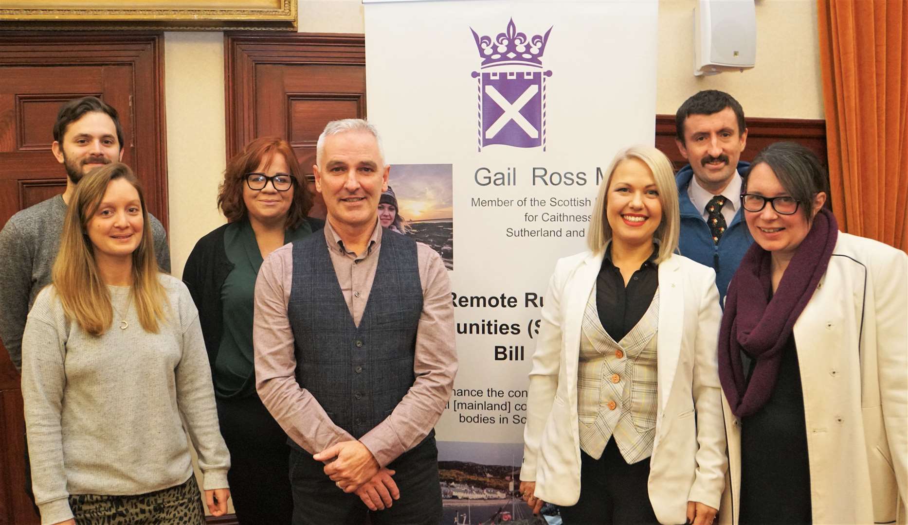 After the meeting at Wick Town Hall in which Gail Ross invited consultation on her proposed Bill to 'safeguard Scotland's remote rural communities'. From left, Tom Barnes and Charlotte Mountford from Lyth Arts Centre, Joan Lawrie from Thurso Community Development Trust, Thurso and northwest Caithness councillor Karl Rosie, Gail Ross MSP, community activist Alexander Glasgow and councillor for north, west and central Sutherland Kirsteen Currie. Pictures: DGS