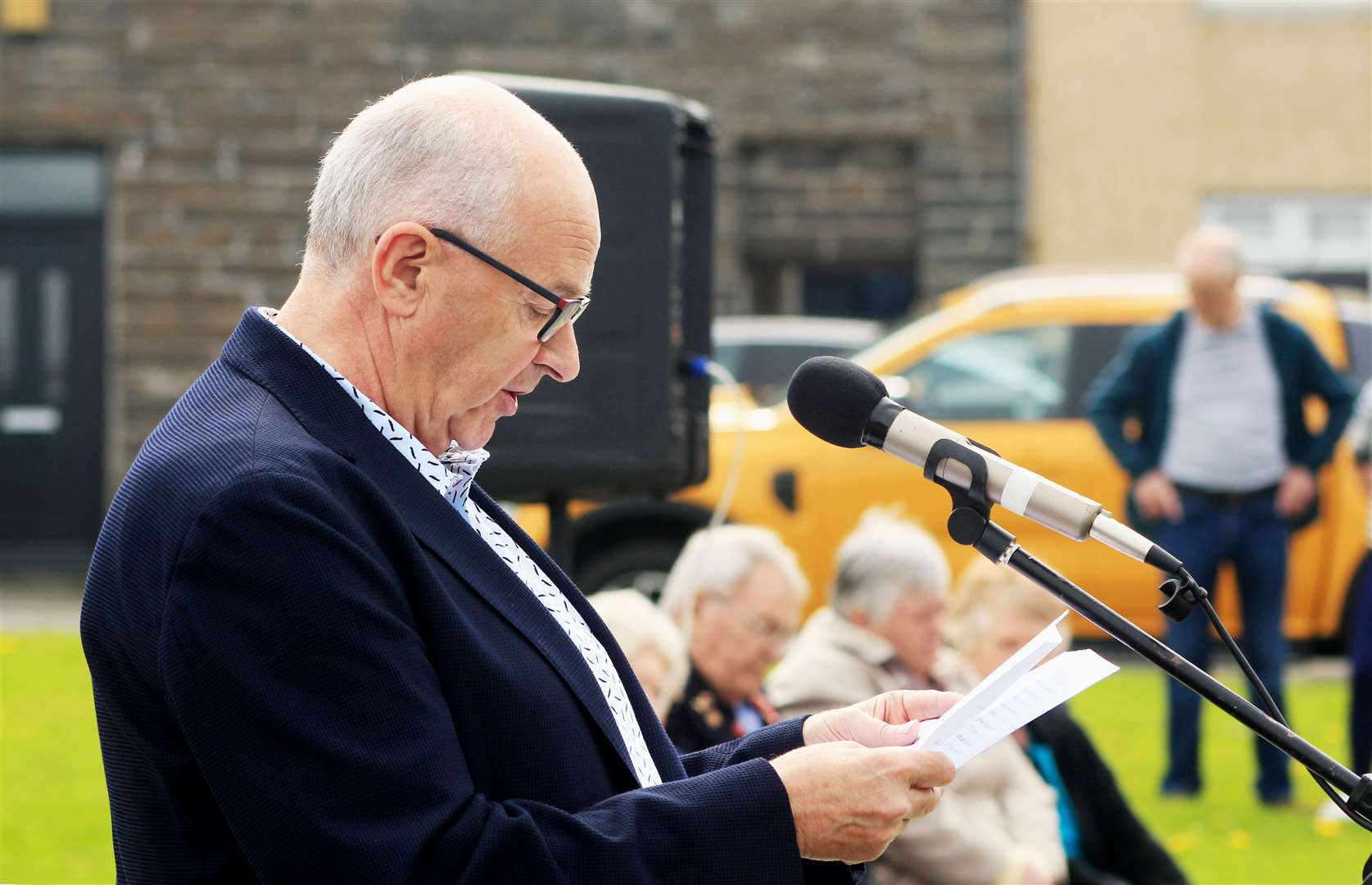 Andrew Bremner speaking on behalf of the fishing industry at Sunday's remembrance ceremony. Picture: Alan Hendry
