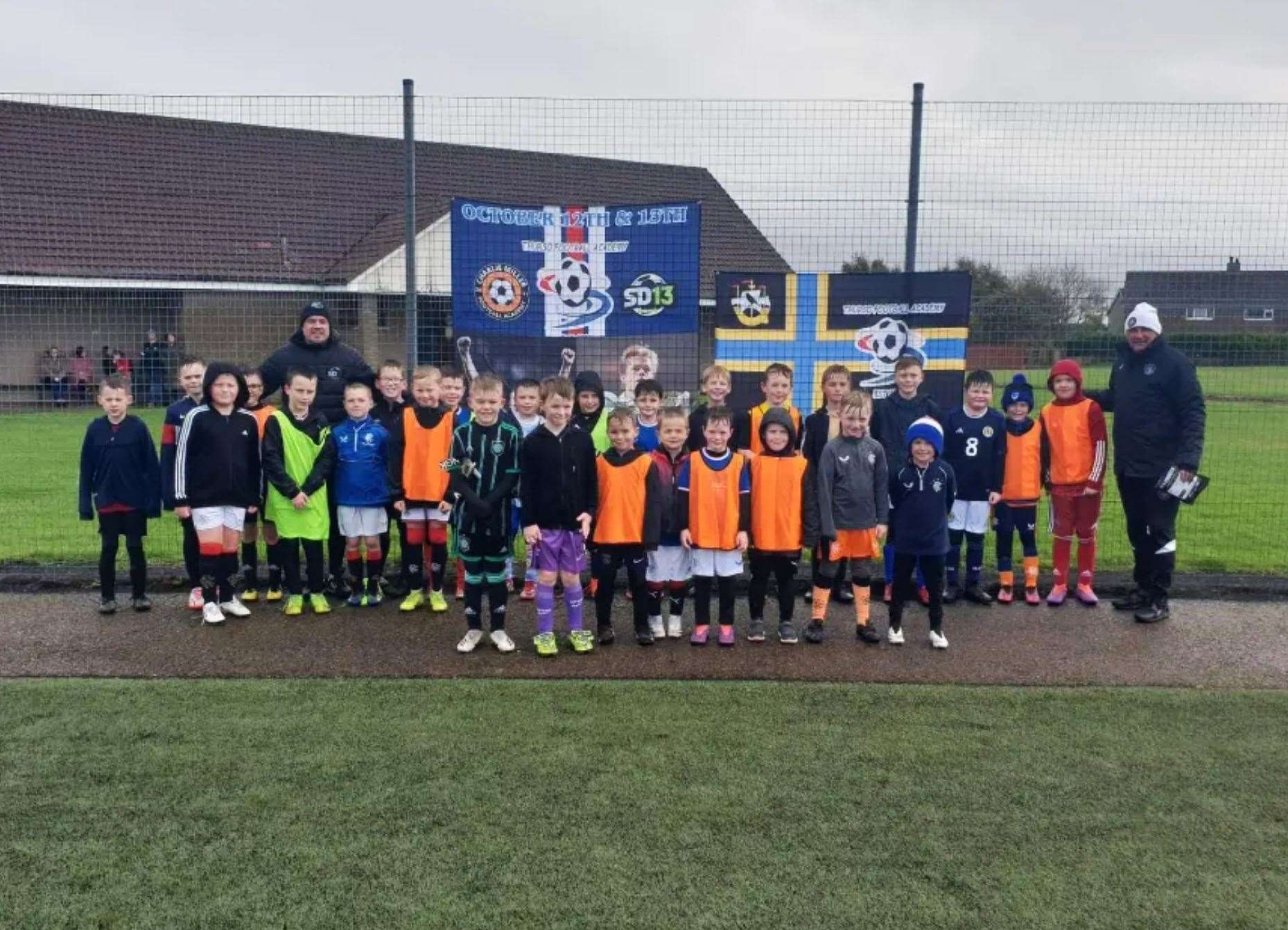 Children in the 6-9 age group at the coaching event run by Thurso Football Academy with two former Old Firm stars.