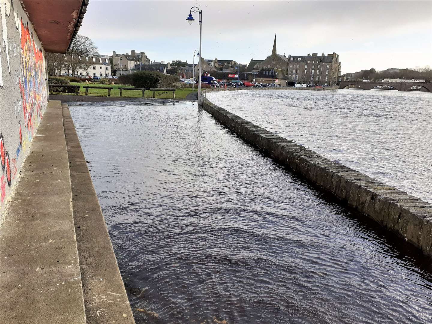 Wick man Derek Bremner took this snap of flooding around the boating shed by Wick River on Monday. Picture: Derek Bremner
