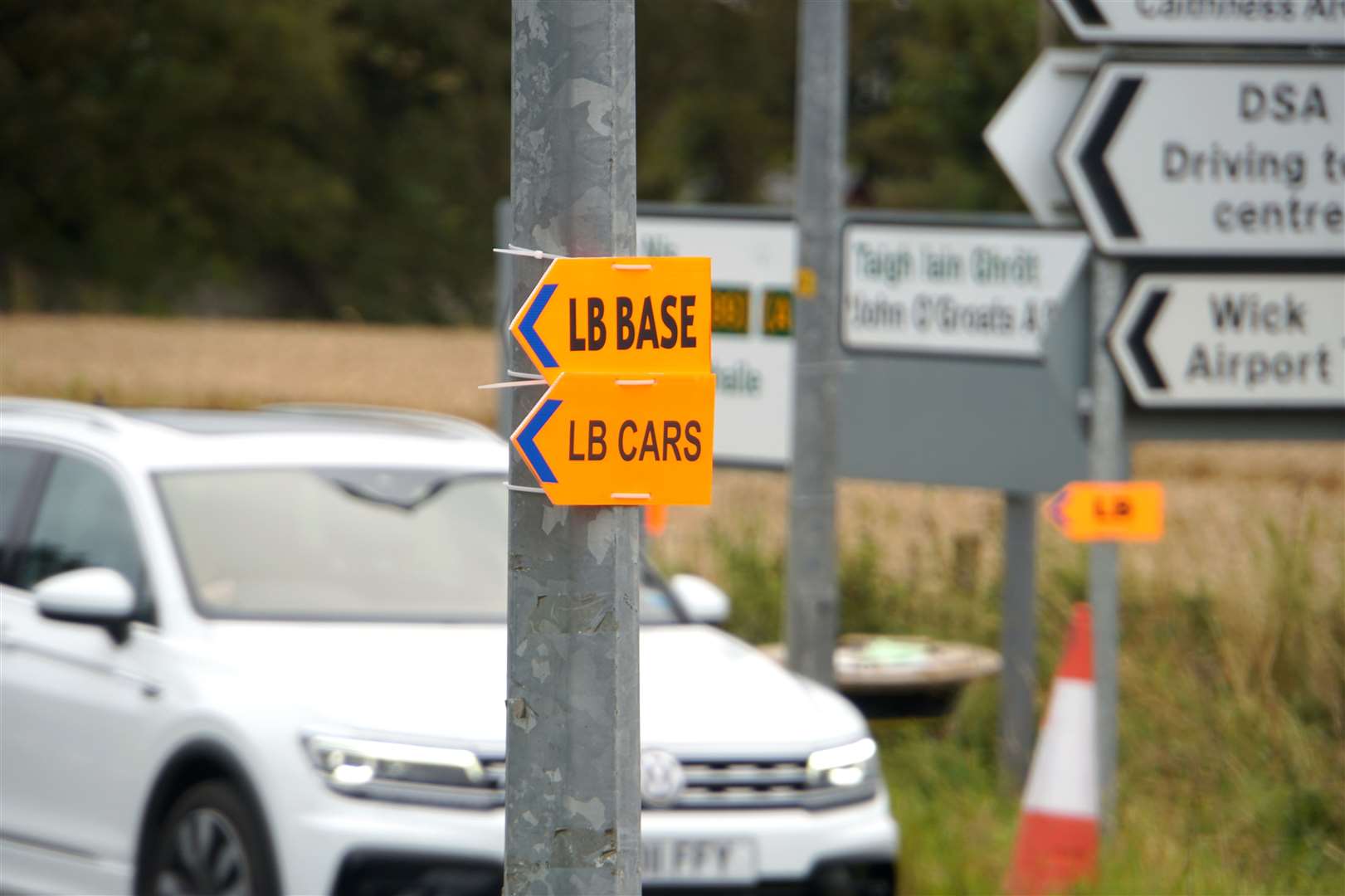 The markers appearing around Wick, Keiss and Lybster are routinely used by film crews to point them towards various locations being utilised.