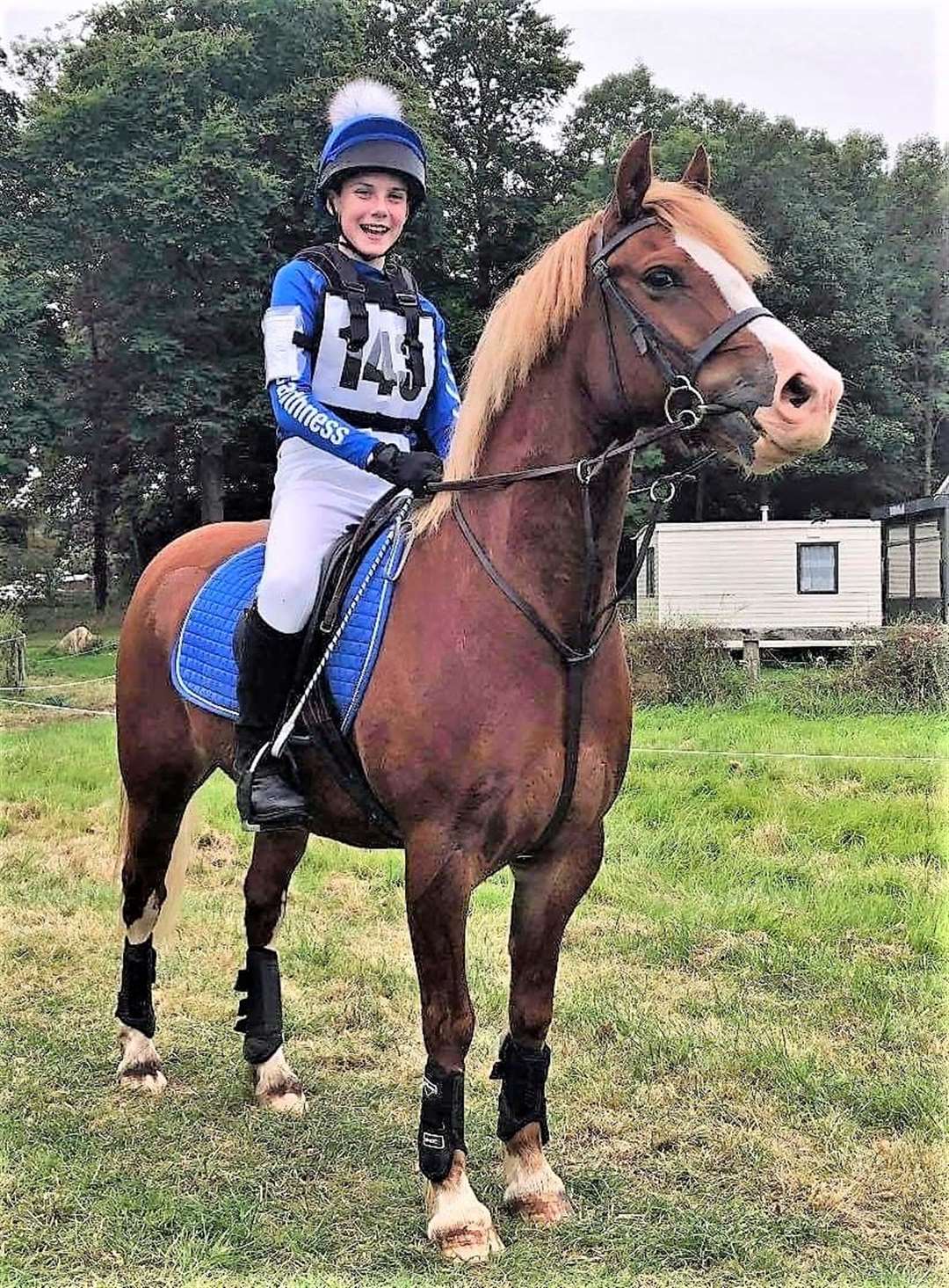 The face says it all. Liam Mackenzie looking very happy at the prospect of going cross country in the new Caithness Branch of the Pony Club colours.