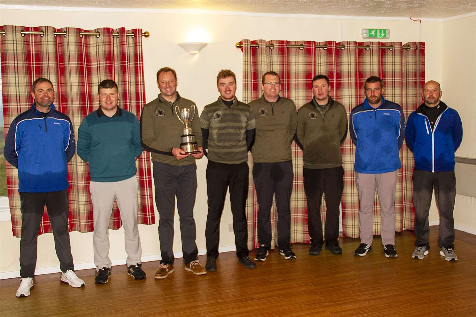 From left: Ulbster Cup finalists Gordie Steven, Alan Larnach (both Wick 'A'), Colin Paterson, Tom Ross, Brent Munro, Michael Smith (all Reay 'A'), Dougie Thorburn and Alan Forbes (Wick 'A').