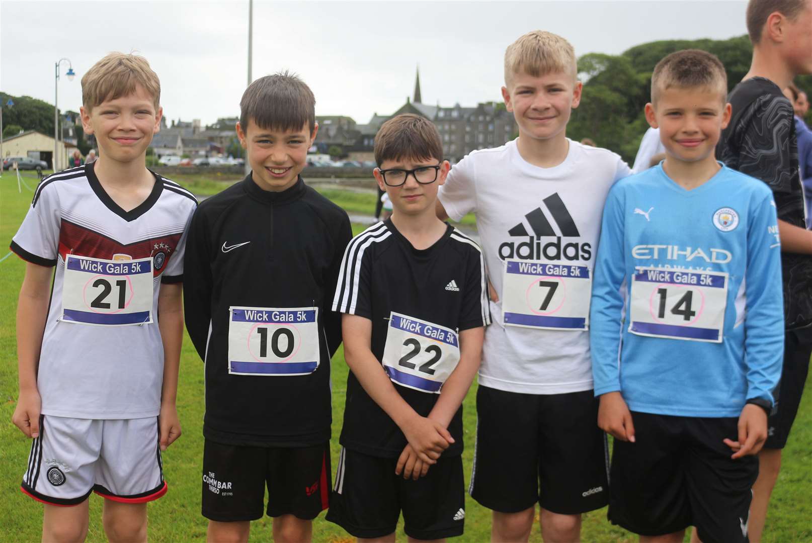 From left: Toby Sutherland, Harry McNeill, Kenzie Clelland, Jamie Malcolm and Alex Traill, all members of the Wick schools' running squad, who took part in the 5k event. Picture: Eswyl Fell