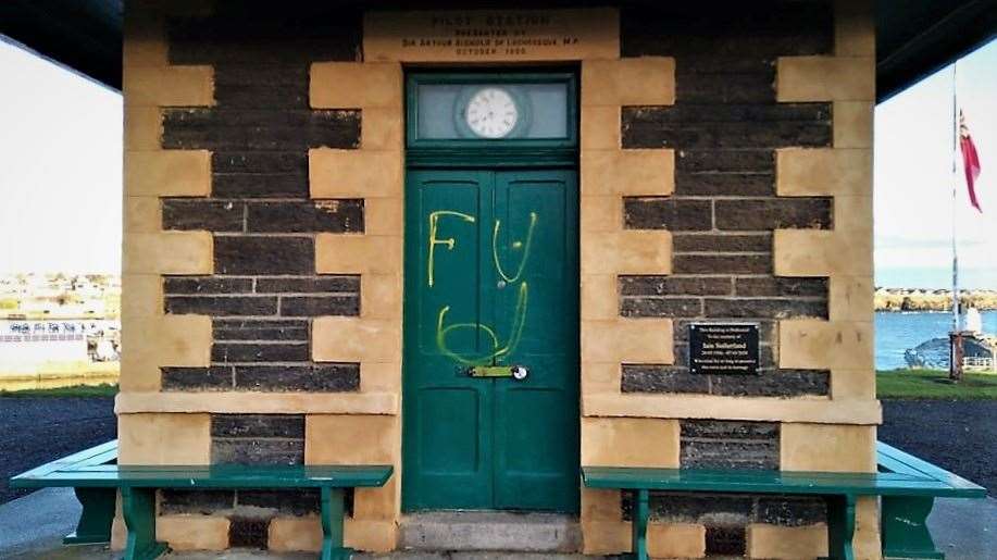 The graffiti has since been removed by the proprietor. Picture: Derek Bremner